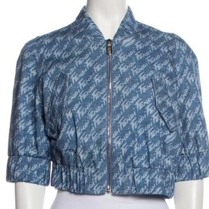 Fendi Printed Denim Jacket – Iconic FF Logo, Short Puff Sleeves